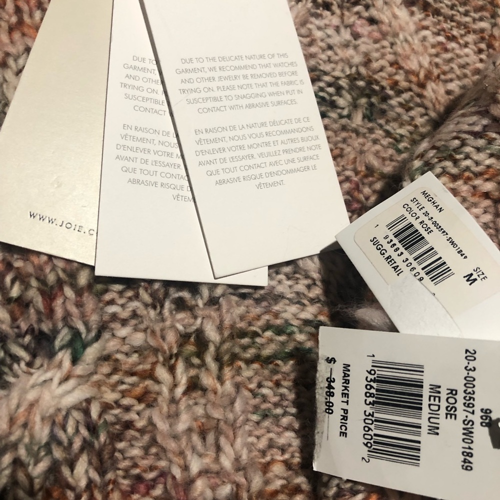 Joie Meghan Wool Blend Fringe Tan Blush Pink Rose Sweater Sz Medium L21 - Picture 12 of 12